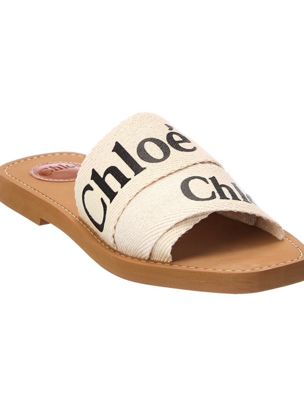 Chloé Woody Logo Linen Slide Size 39